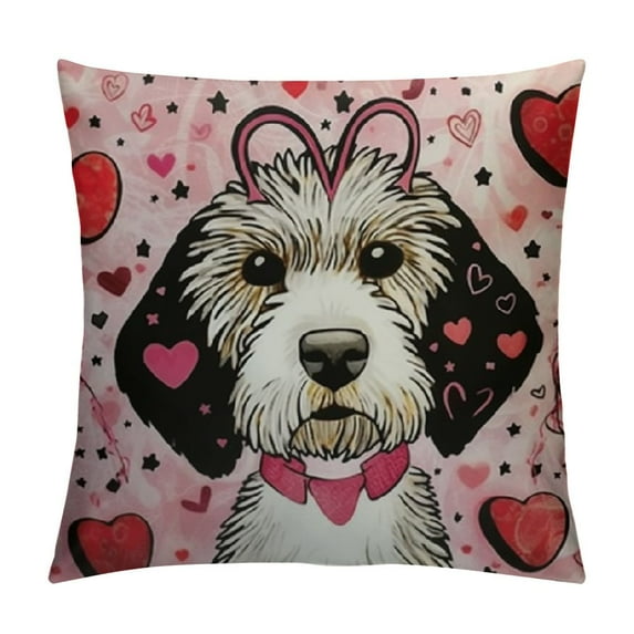 Shangniulu Valentines Day Pillow Covers Golden Doodle Dog Farmhouse Sofa Throw Pillowcase Love Hearts Cushion Case Dog Decoration Wedding Anniversary Decor