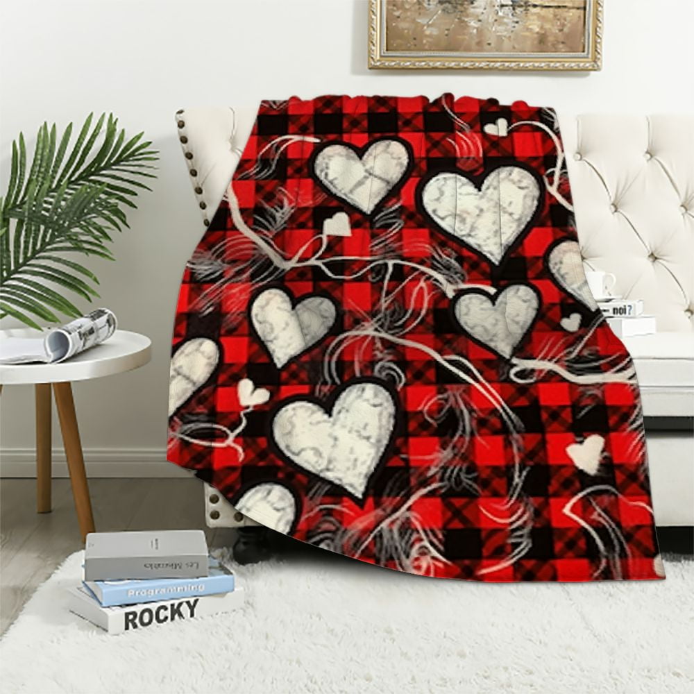 Shangniulu Valentines Day Throw Blanket Red Black Buffalo Paid Throw