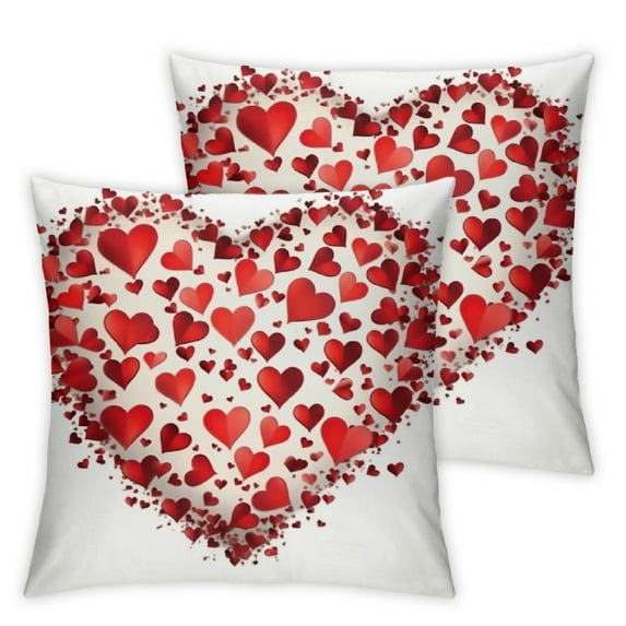 Shangniulu Valentines Pillow Covers 18x18 Set of 2 Red Heart Valentine's Day Throw Pillowcase Home Decorations Cushion Cover for Couch Sofa Bed Farmhouse Indoor Outdoor Decorative
