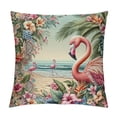 thumbnail image 1 of Shangniulu Vintage Christmas Style Farmhouse Pillow Cover&nbsp;Flamingos Wear Santa Hats Decoraive Home Cushion CoverFlowers Outdoor Decor for Sofa Couch Pillowcase (Winter Flamingo) White, 1 of 5