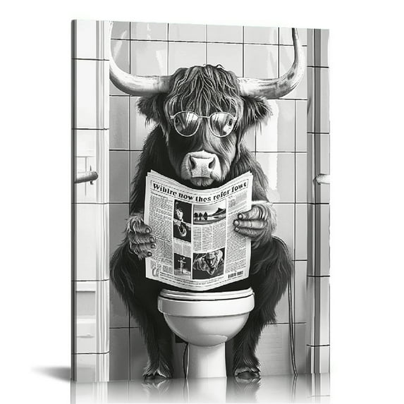 Shangniulu Wall Art Bathroom Decor Black And White Wall Art Canvas Wall Art Animals Reading Newspaper Picture Rustic Farmhouse Decor Bathroom Wall Decor