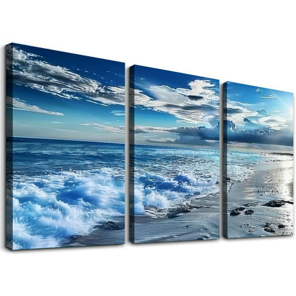 Blue Ocean Beach Landscape Canvas Wall Art Set