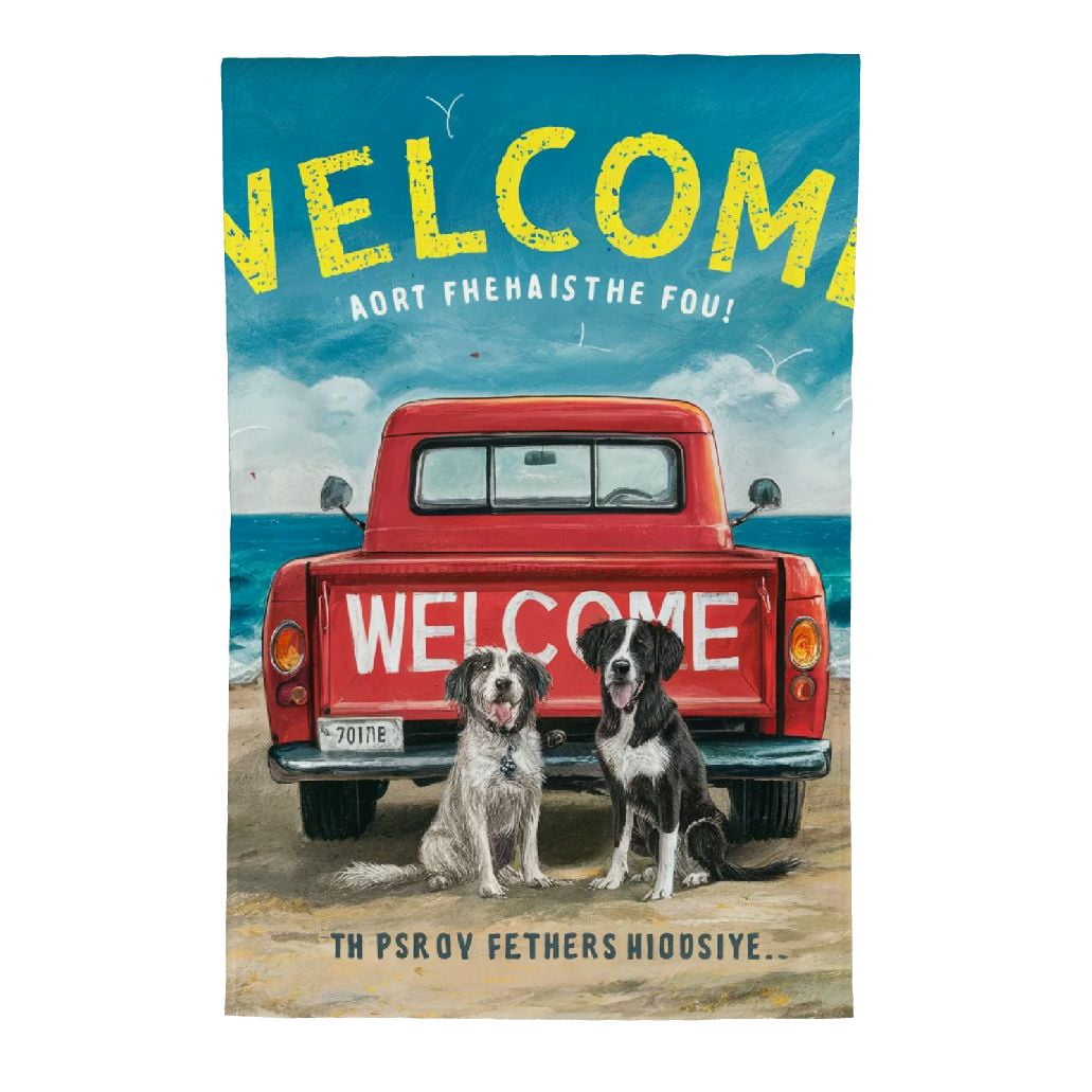 Hzppyz Sommer Strand Hund Flagge – Doppelseitige Gartenflagge Mit Rotem Truck, 12x18 Zoll, Wetterfest & Dekorativ
