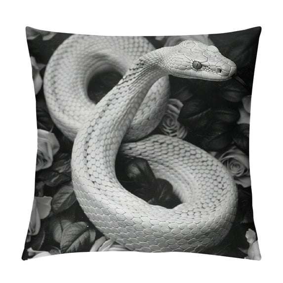 Shangniulu White Snake Pillow Cover 3D Animal Black Rose Pattern Square Pillow Case for Teens Adults Wild Life Plants Decorative Soft Cushion Cover for Car