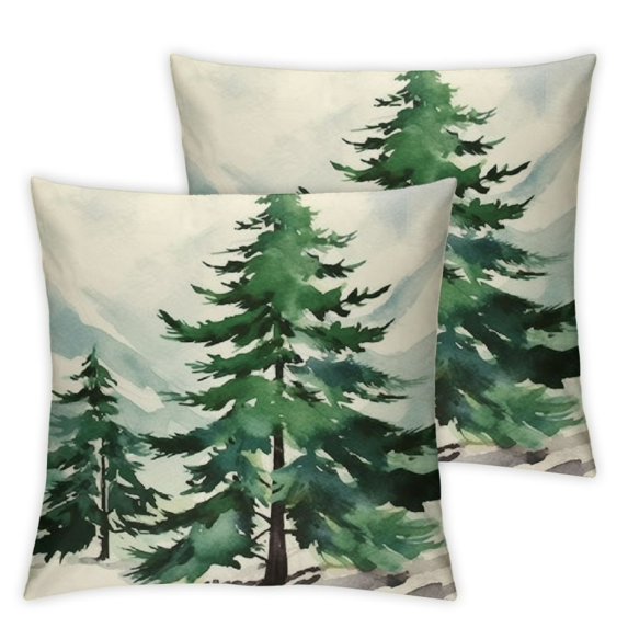 Shangniulu Winter Green Tree Throw Pillow Covers Set of 2 Christmas Nature Forest Trees Mountain Outdoor Pillows Cover Xmas Spring Farmhouse Linen Decorative Cushion Case for Couch Bed Decor