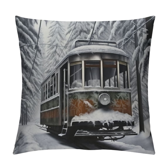 Shangniulu Winter Old Cable Ski Lift Seasons Pillow Cover,Square Waist Cushion,Perfect Square Backrest for Every Home