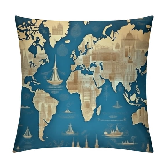 Shangniulu World Geography Map Seasons Pillow Cover,Square Waist Cushion,Perfect Square Backrest for Every Home