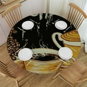 Shangniulu cfpolar Round Fitted Tablecloth, Coffee Cup Printed Elastic Edge Table Cover Wipeable Round Table Cloth for Indoor Outdoor Use Fits Tables up to 45-56inch Diameter