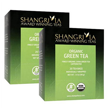 Shangri-La Tea Company Organic Tea Bags, Premium Green, 2 Boxes With 20 Tea Bags Each (40 Total), 2Count