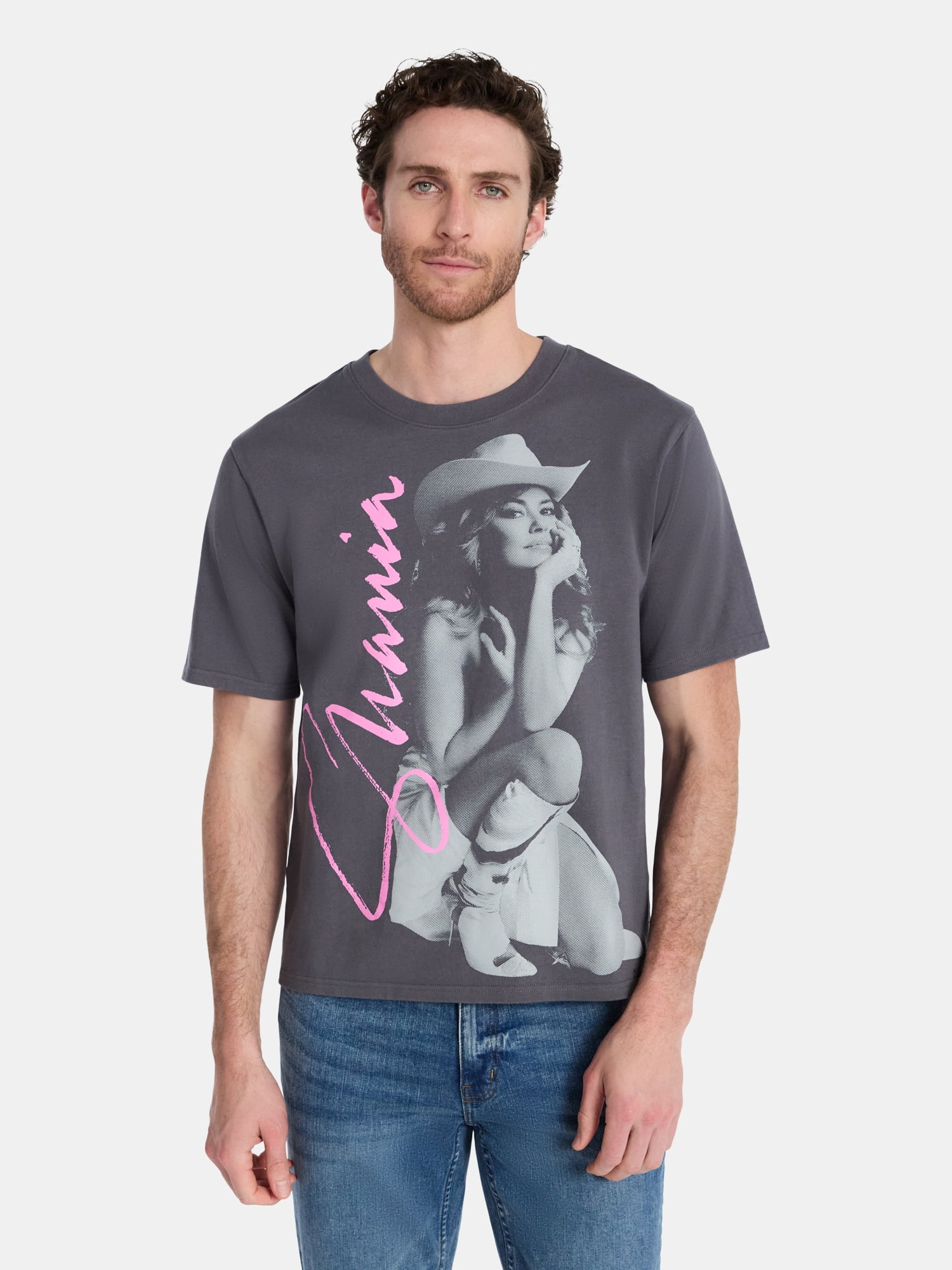 Shania Twain Men's & Big Men's Boxy Fit Washed Cotton Graphic Tee, Sizes XS-5XL