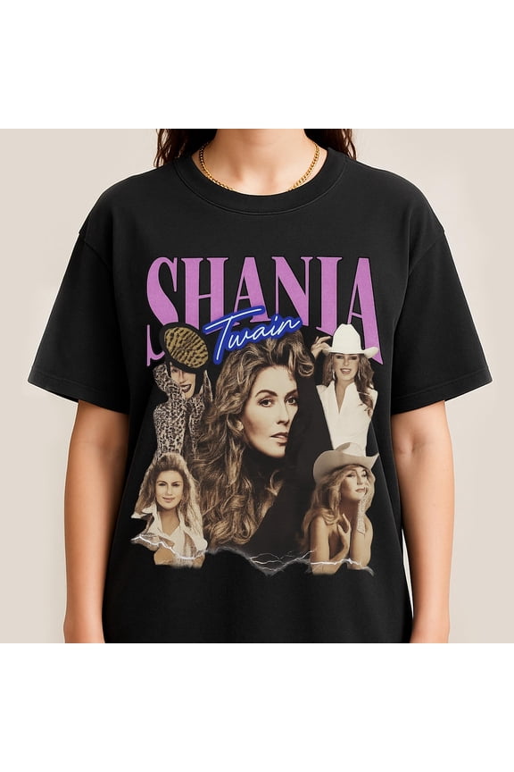 Shania Twain Vintage T-Shirt – Retro Country Music Fan Merch – 90s Y2K Style Graphic Tee,Black Color,Size 2XL