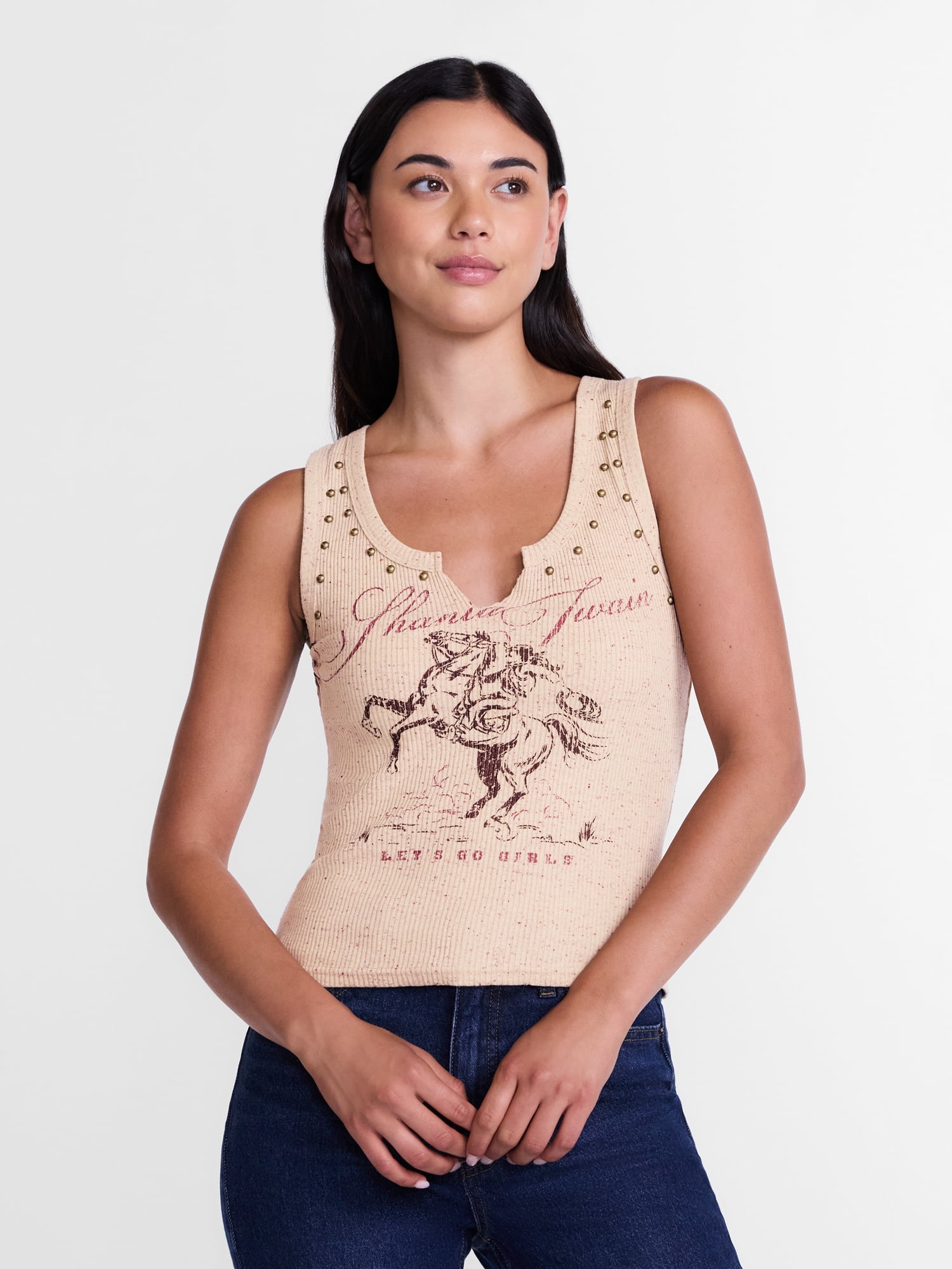 Women's Studded Graphic Tank Top, Sizes XXS-4X