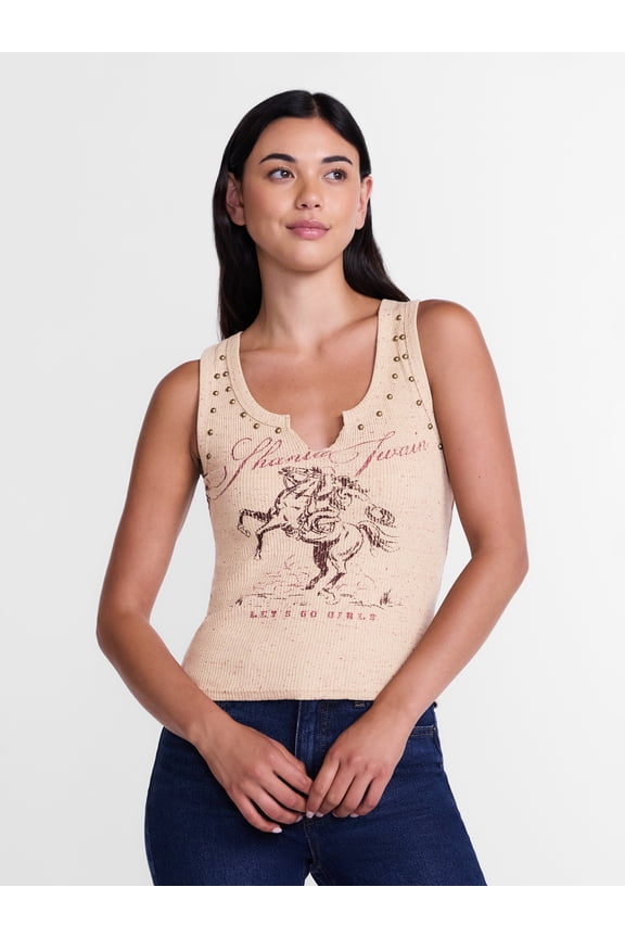 Shania Twain Women's Studded Graphic Tank Top, Sizes XXS-4X