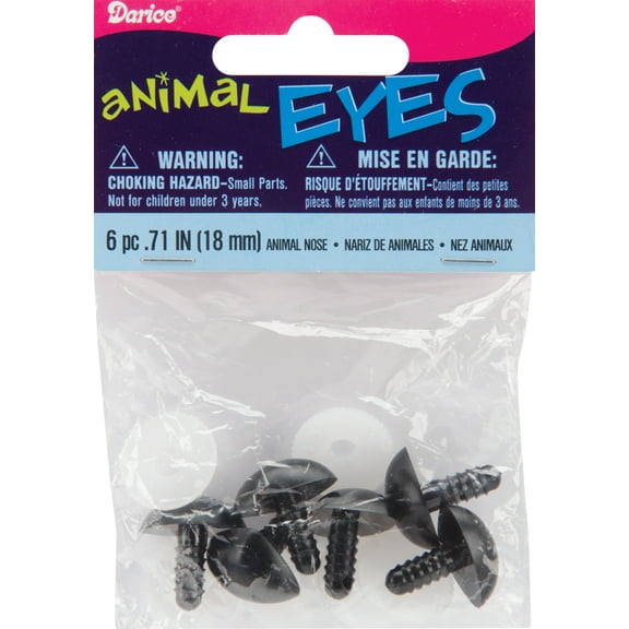 Darice D Shape Shank Back Animal Nose 18mm - 6 per Bag BLACK