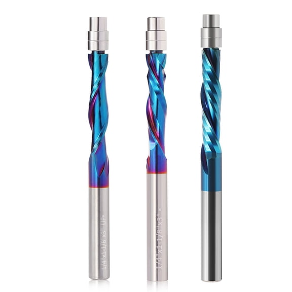 Shank Solid Carbide Bearing Guided Two Flute Flush Trim Router Bits Woodworking Milling Cutters End Mill,3 x milling cutters,Silver