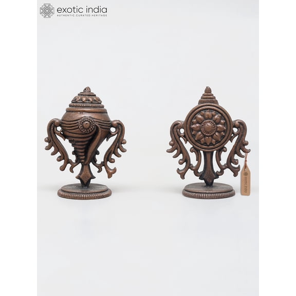 Shankh Chakra Vaishnava Symbols Copper Statues Set of Two