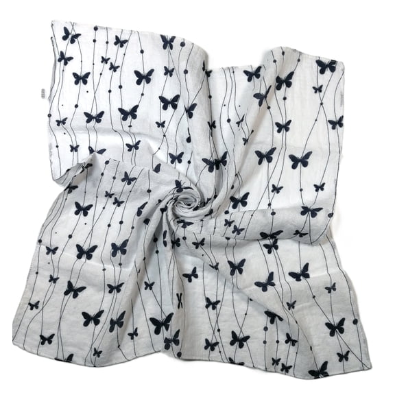 Shanlin Unisex Cotton Square Bandanas Scarves 24x24 Butterflies White