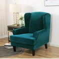 thumbnail image 1 of Shanna 2-Piece Wingback Chair Slipcover, Stretch Velvet Soft Wing Chair Slipcover with T-Coushion Cover (Dark Green), 1 of 9