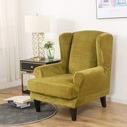Shanna 2-Piece Wingback Chair Slipcover, Stretch Velvet Soft Wing Chair Slipcover with T-Coushion Cover Yellow
