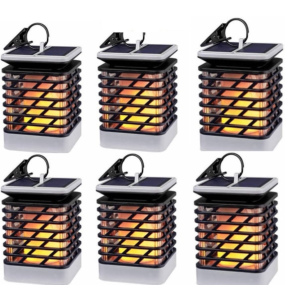 Shanna 75 LED Solar Light Dancing Flame Lantern Lamp Hanging, Auto Sensor Waterproof Outdoor for Courtyard Garden Corridor Grass, Warm White, 6 packs