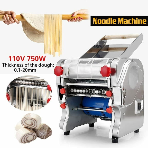 Shanna Automatic Pasta Dumpling Skin Maker Spaghetti Dough Roller Noodle Machine for Home Commercial, 24cm Wide, 2.5mm Round Noodle Cutter