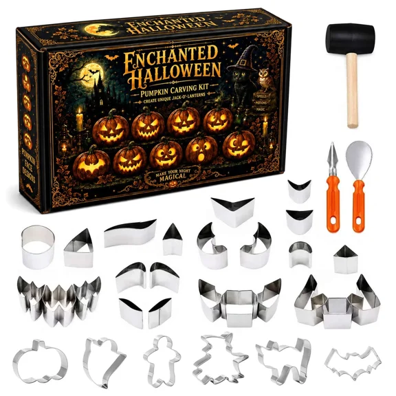 Shanna Halloween Pumpkin Carving Kit, 33Pcs Pumpkin Cutting Sculpting Tools Set, DIY Pumpkin Decorating Tools with Stainless Steel Molds