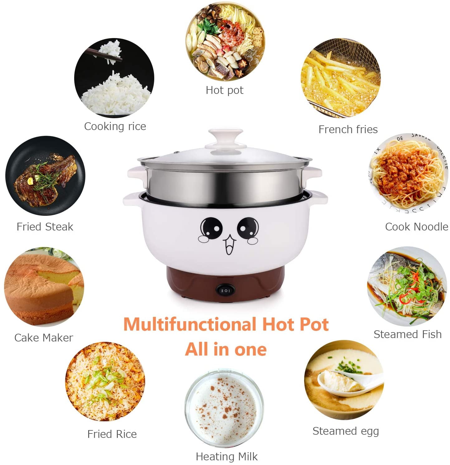 Shanna Multifunctional Electric Skillet Hot Pot,NonStick Cooker Frying Pan Shabu Pot Steamer (3