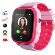 SHANNA Smart Watch for Kids - 4G Smartwatch with GPS Tracker Real Time Positioning, SOS Video Call Message Alarm Clock Camera Waterproof Wristwatches for Boys Girls, Pink