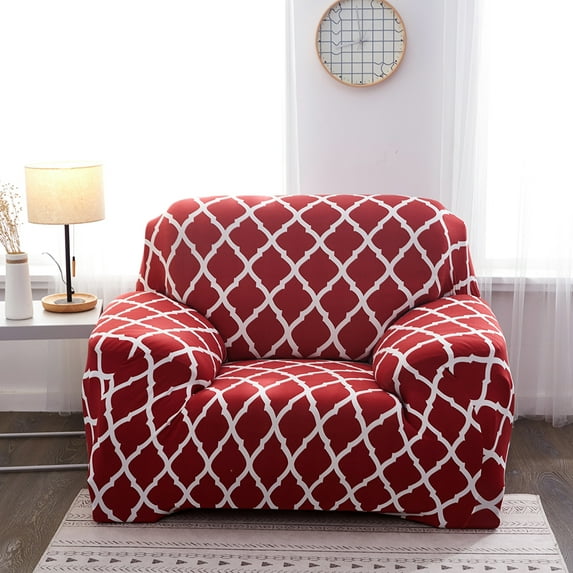 Shanna Stretch Sofa Slipcover Non Slip Couch Covers for 1 2 3 4 Seater and Sectional Couch, Sofa Furniture Protector(1 Seater,Burgundy Geometry)