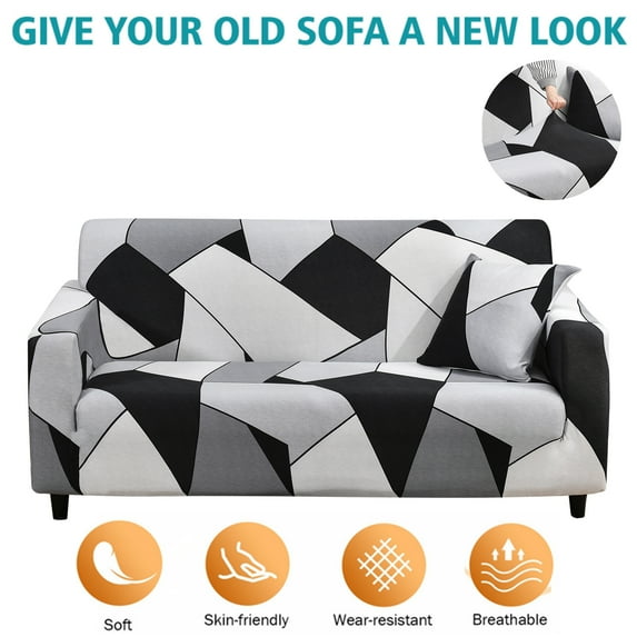 Shanna Stretch Sofa Slipcover Printed Sofa Covers for 1/2/3/4 Seaters Cushion Couch Furniture Protector (Black & White,Loveseat 2 Seater)