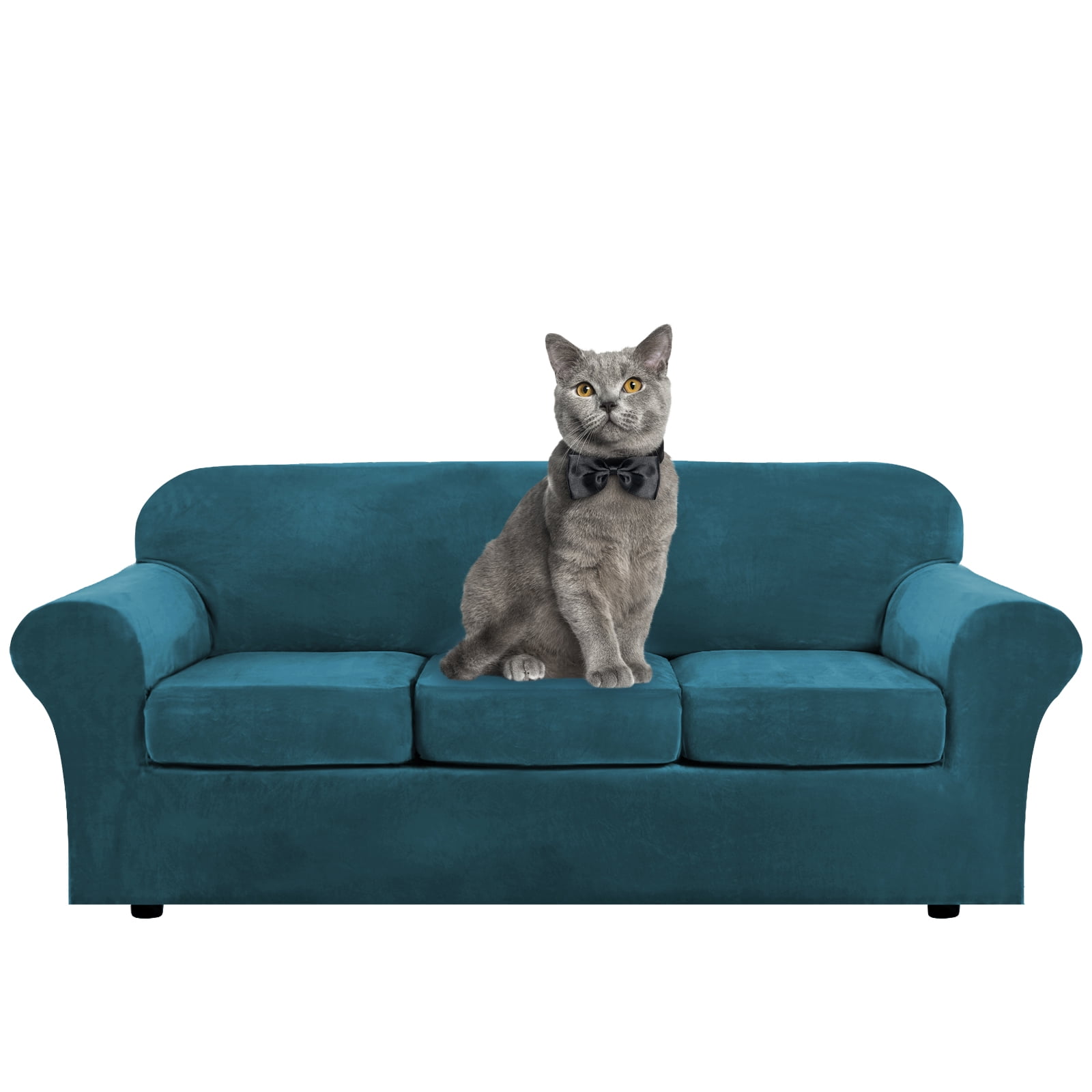 Shanna Velvet Couch Cover 4 Piece Sofa Covers Slipcover for 3 Cushion Couch,3 Separate Cushion Covers, Couch Covers for Dogs