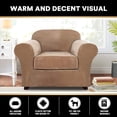 thumbnail image 1 of Shanna Velvet Stretch Armchair Covers, 2 Piece Chair Covers Furniture Protector Cushion Couch Cover Soft with Elastic Bottom (Leather color), 1 of 11