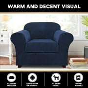 Shanna Velvet Stretch Armchair Covers, 2 Piece Chair Covers Furniture Protector Cushion Couch Cover Soft with Elastic Bottom Navy