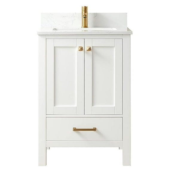 Shannon 24" Single Sink Bathroom Vanity White Stone Top in White No Mirror