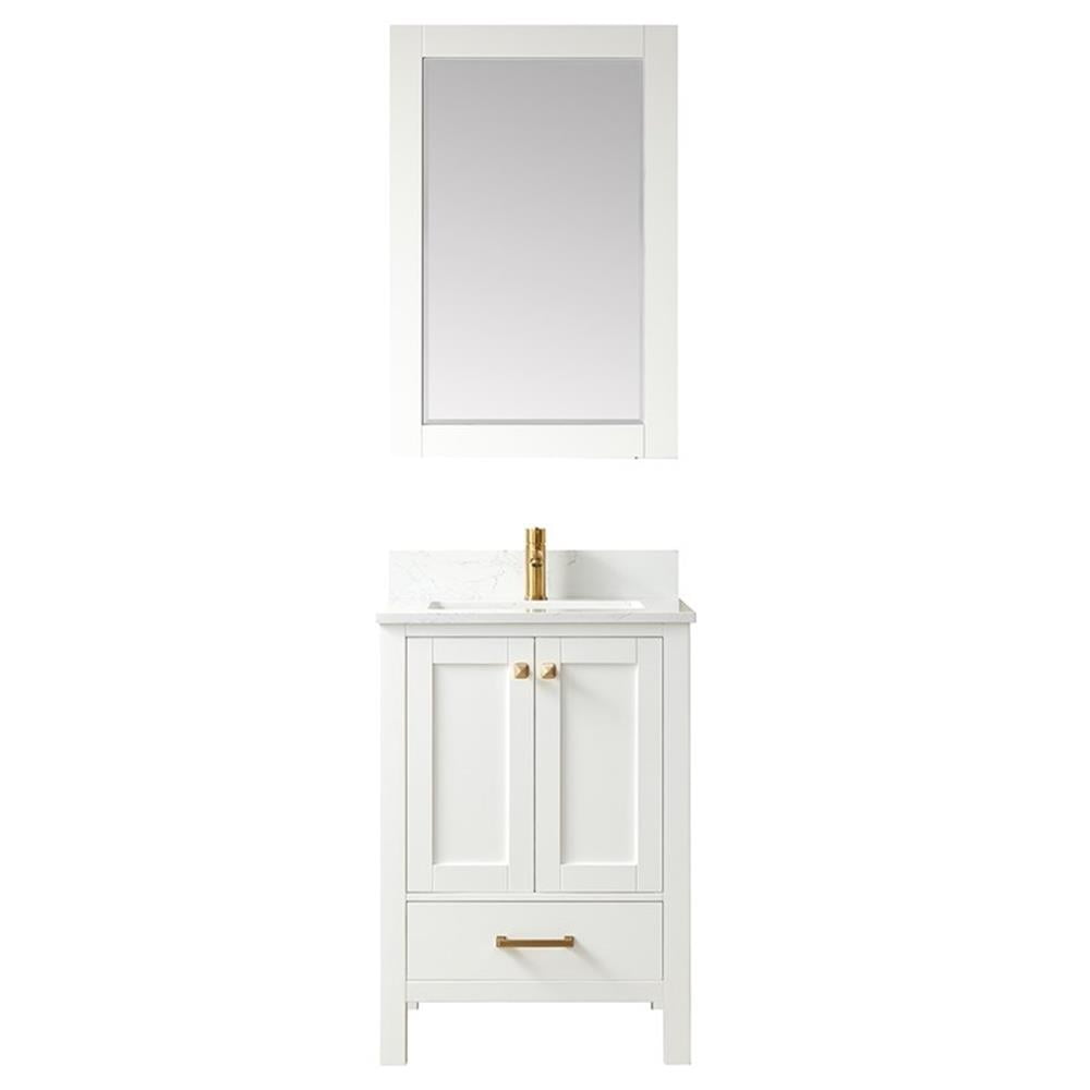 Shannon White Oak Single Sink Vanity with Stone Top and Mirror