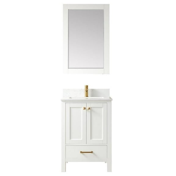 Shannon 24" Single Sink Bathroom Vanity White Stone Top in White with Mirror