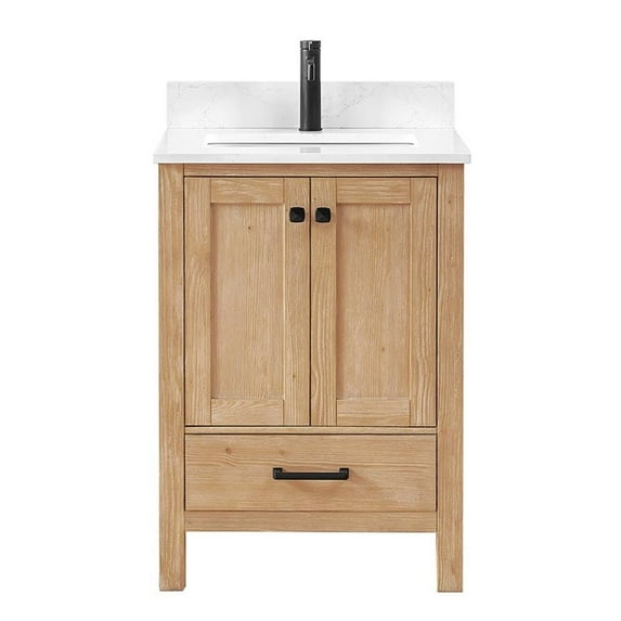 Shannon 24" Single Vanity in Fir Wood Brown & Composite Carrara White Countertop