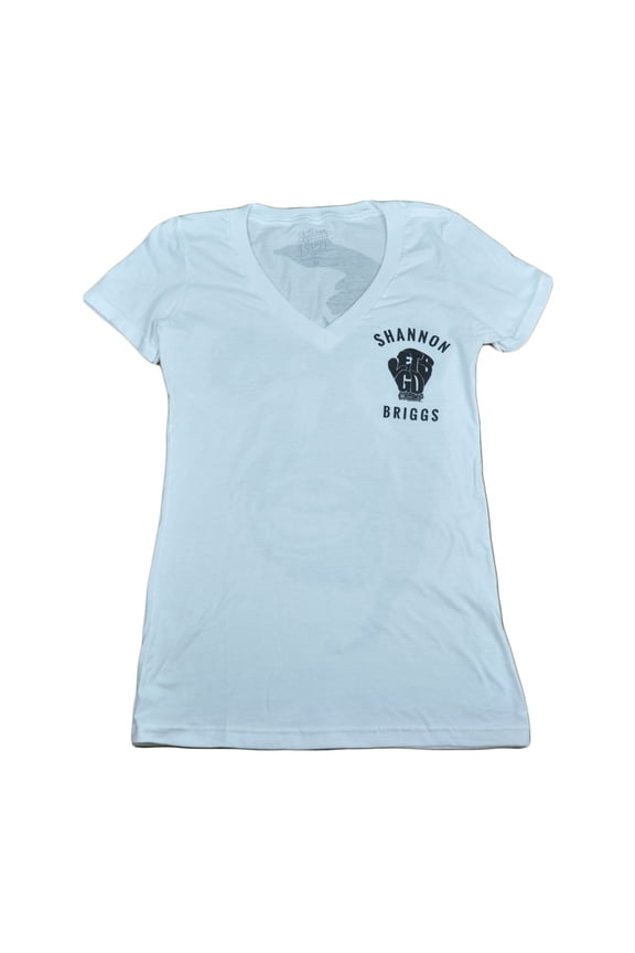 Shannon Briggs The Cannon Lets Go Champ Womens Tshirt Tee White V Neck XLarge