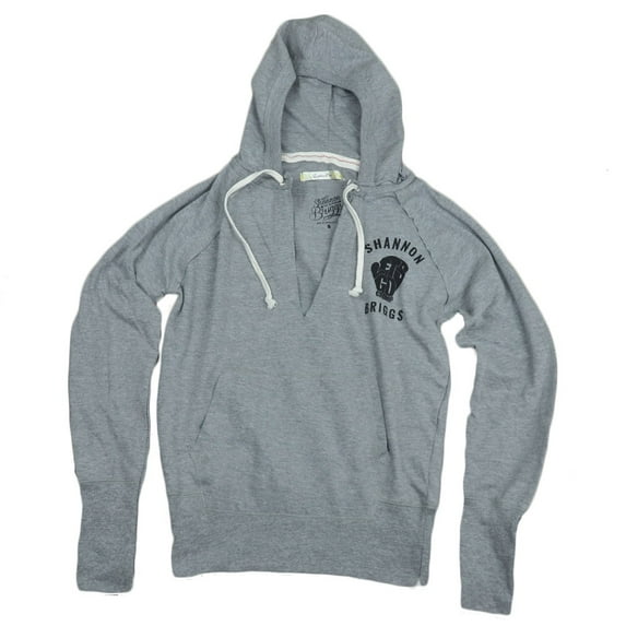 Shannon Briggs The Cannon Lets Go Champ Womens V Neck Sweater Hoodie Gray Small