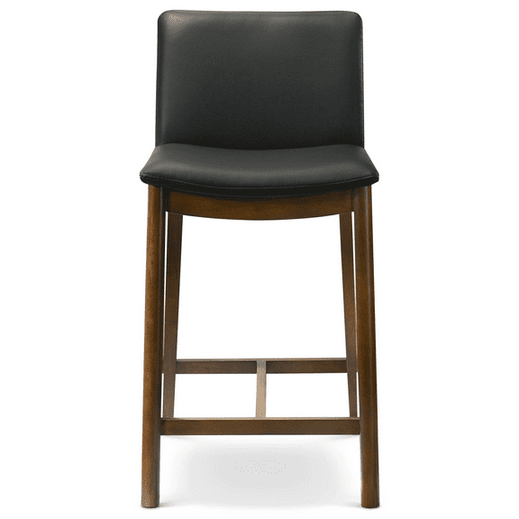 Shannon Counter Chair in Black Vegan Leather & Solid Wood - Mid-Century Modern Bar Stool for Kitchen Islands & Home Bars, Comfortable Full Back Design, 20" W