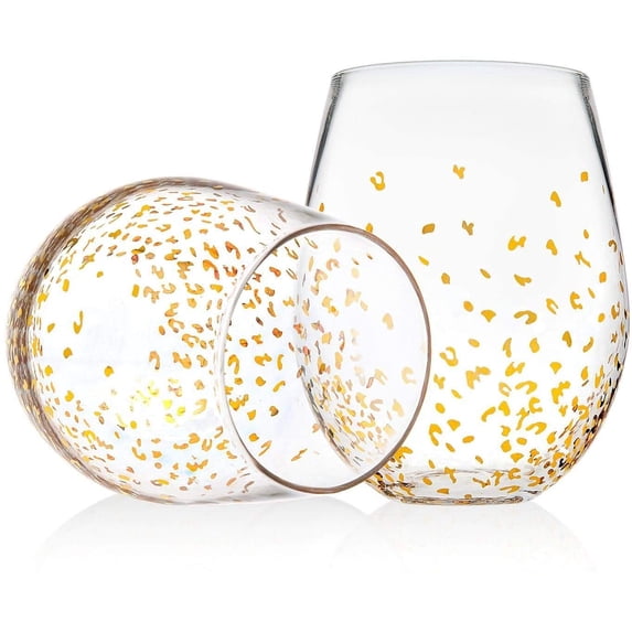 Shannon Crystal Gold Luxe Stemless Wine Goblets Set of 8