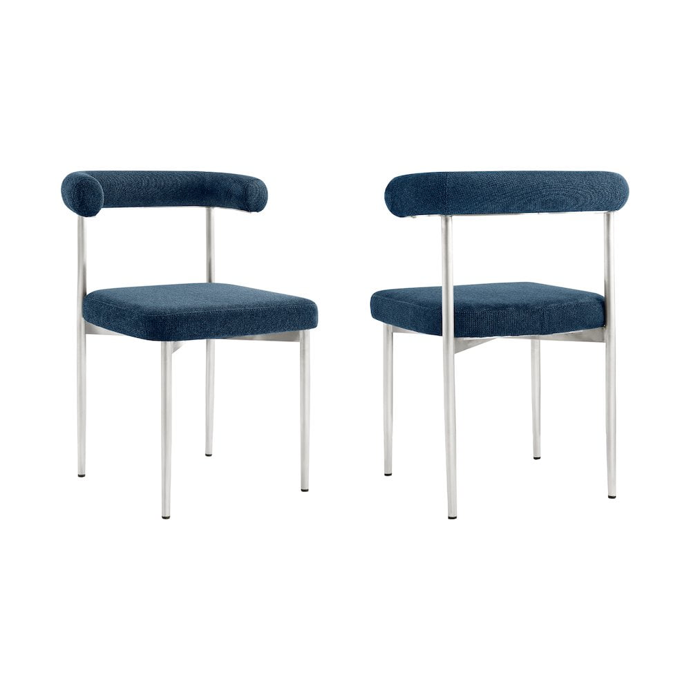 Shannon Dining Chair with Brushed Stainless Steel and Blue Fabric - Set of 2