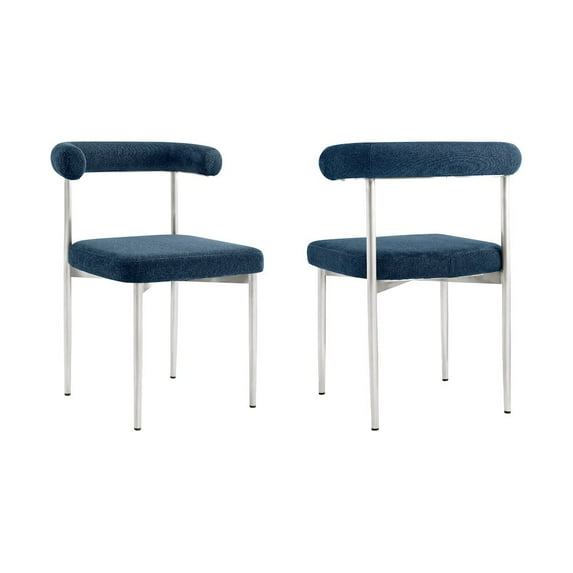 Shannon Dining Chair with Brushed Stainless Steel and Blue Fabric - Set of 2