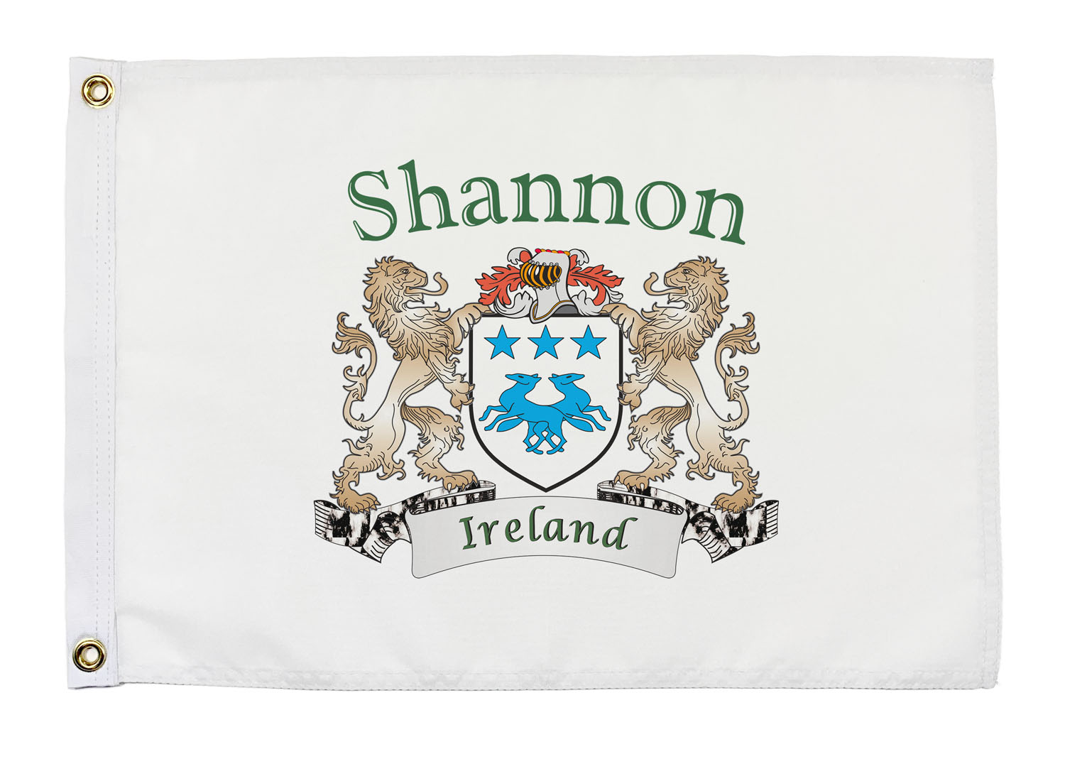 Shannon Irish Coat of Arms Small White Flag - 16"x10.5" inches