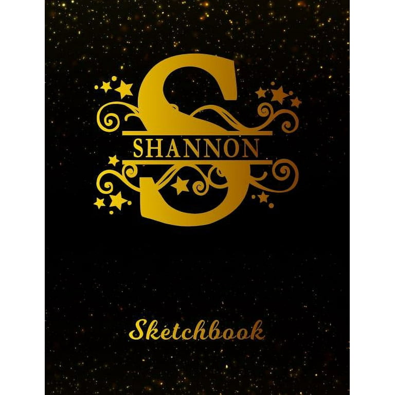 Shannon Sketchbook: Letter S Personalized First Name Personal Drawing  Sketch Book for Artists & Illustrators Black Gold Space Glittery Effect  Cover