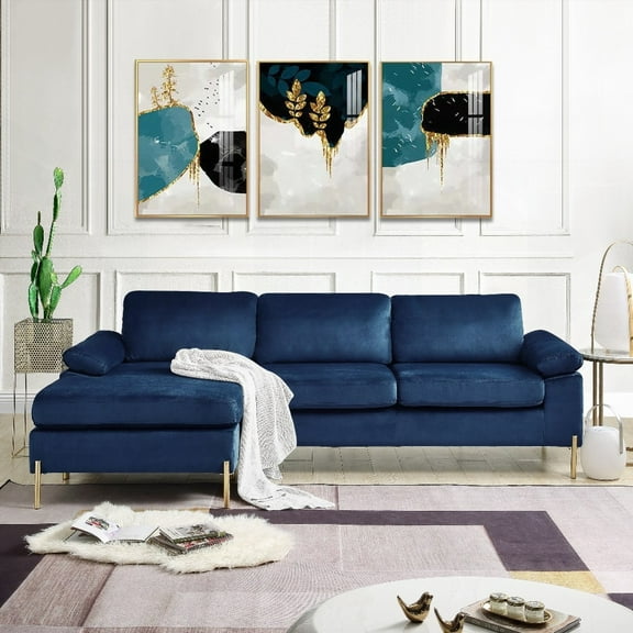 Shannon Velvet Sectional Sofa with Chaise | Mid-Century Modern Style | Removable Cushions