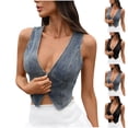 thumbnail image 1 of ShaoRunShi Women Zip Up Denim Vest Deep V Neck Sleeveless Y2k Jean Cropped Tops Slim Fit Casual Streetwear Tank Top, 1 of 9