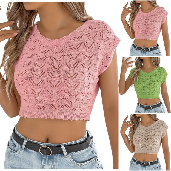 ShaoRunShi Women's Crochet Crop Tank Top Hollow Out Sleeveless Crop Tops Trendy Knit Beach Vacation Vest Tops