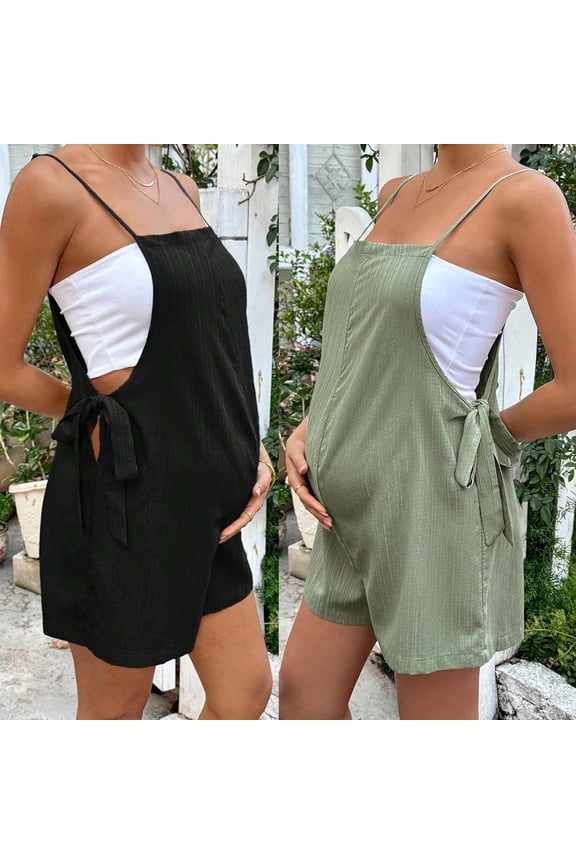 Women's Maternity Romper Jumpsuit Adjustable Waist Summer Loose Sleeveless Pregnancy Overalls Spaghetti Strap Shorts Jumpsuit