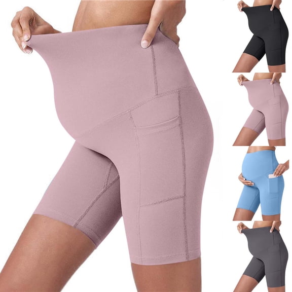 ShaoRunShi Women's Maternity Yoga Shorts Over The Belly Bump Summer Pregnancy Shorts Workout Running Active Short Pants with Pockets